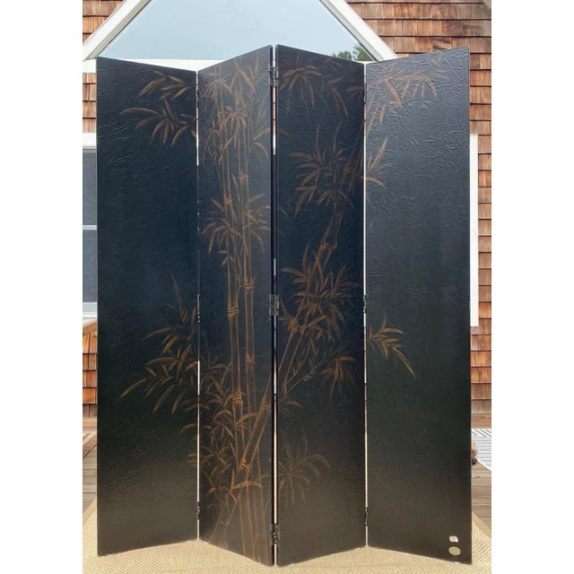 Chinoiserie Chinoiserie Style Screen, Room Divider in Black With Bamboo Pattern by Baker For Sale - Image 3 of 18