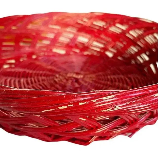 Glossy Red Wicker Bread Basket For Sale In Oklahoma City - Image 6 of 7