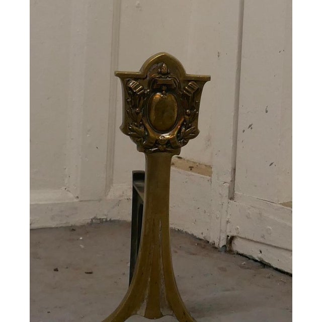 Late 19th Century 19th Century Brass Fire Dogs, 1890s, Set of 2 For Sale - Image 5 of 6
