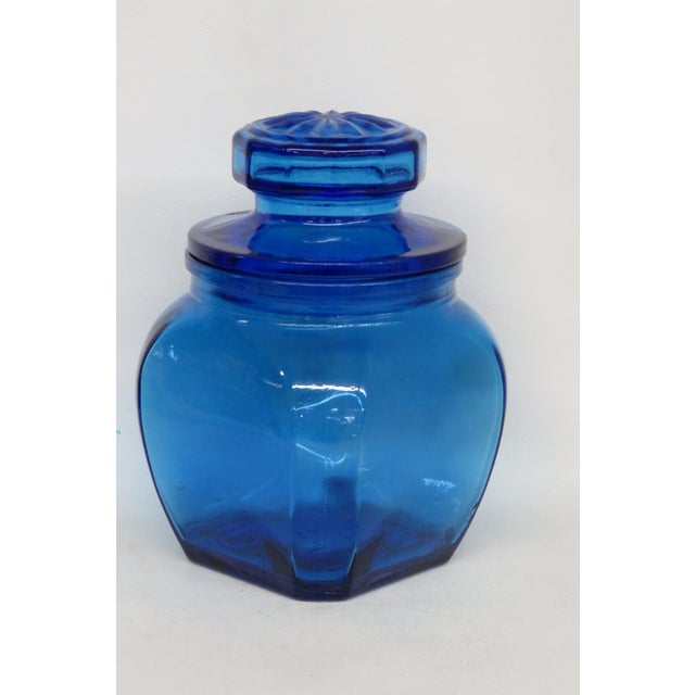 Anchor Hocking Anchor Hocking Deep Cobalt Blue Glass Apothecary Jar VTG Canister With Lid 4750b For Sale - Image 4 of 14