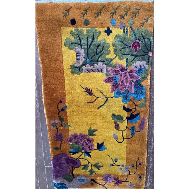 Antique Art Deco Chinese Rug, 2' X 4' C-1920, Imperial Garden For Sale In Chicago - Image 6 of 11