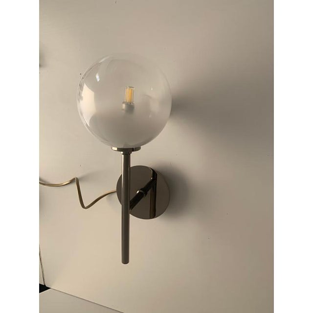 Gradient White Sphere in Black Nikel Wall Sconces, Set of 2 For Sale - Image 6 of 9
