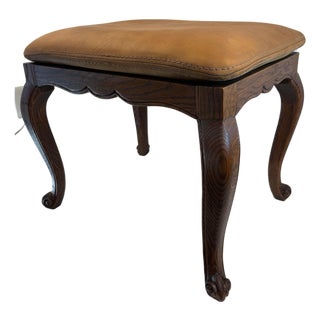 Vintage French Bench With Leather Cushion For Sale