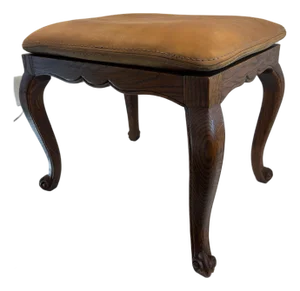 Vintage French Bench With Leather Cushion