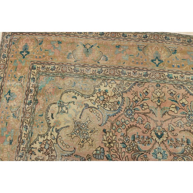 Pink Tabriz Rug 9’7” X 12’4” Pink Wool Vintage Distressed Hand-Knotted Carpet For Sale - Image 8 of 15