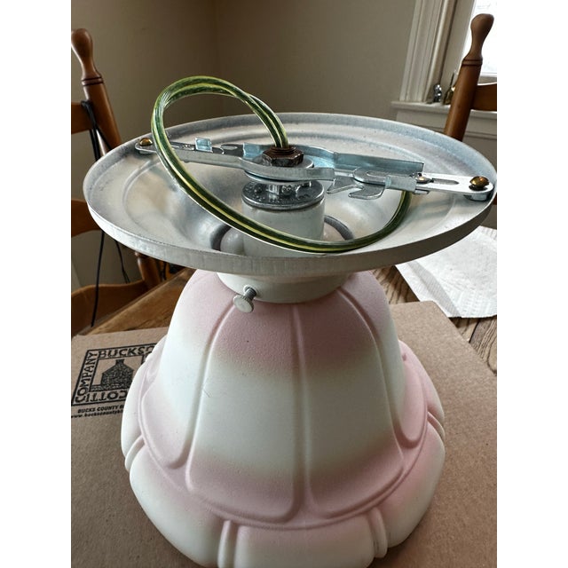 Vintage Pink and White Shade on White Metal Flush Mount Fixture For Sale In New York - Image 6 of 6