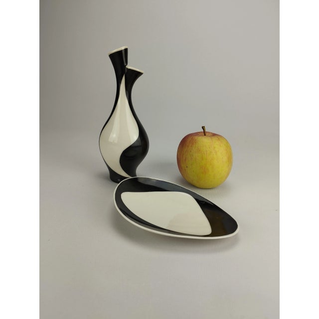 Porcelain Vase and Small Bowl with Black and White Decor by Lindner Kueps Bavaria, 1957, Set of 2 For Sale - Image 12 of 13