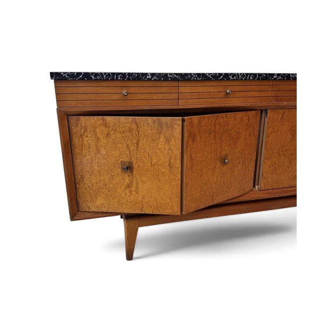 1950s Sideboard with Concertina Doors in Burr Elm, Beech and Teak by Harris Lebus, 1950 For Sale - Image 5 of 11