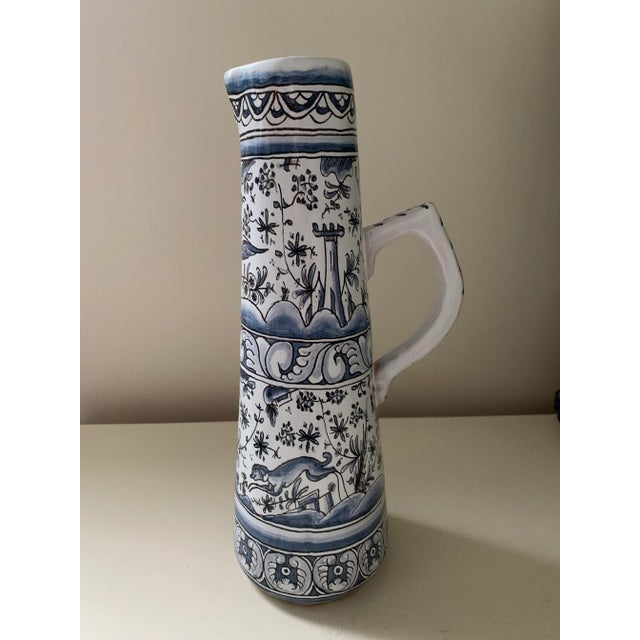 Vintage Portugal Pottery Hand Painted Tall Pitcher For Sale - Image 13 of 13