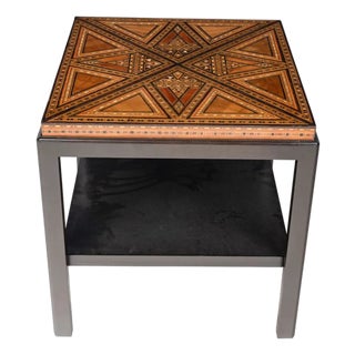 Levantine Geometric Marquetry Side Table Top on Later Ebonized Stand For Sale