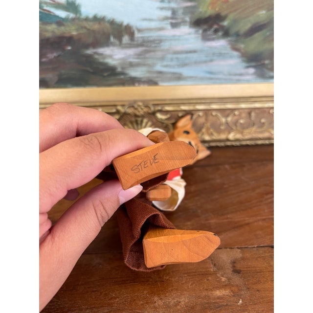 Vintage Hand-Carved Wooden Rabbit Doll With Articulated Limbs and Handmade Clothing. For Sale - Image 10 of 10