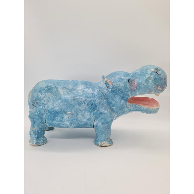 Large Vintage Papier-Mâché Hippopotamus Figurine, 1970s For Sale - Image 6 of 11
