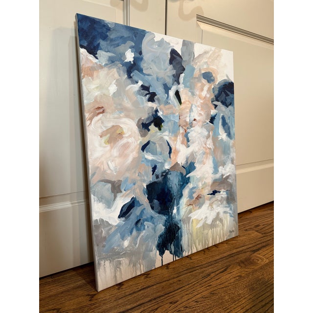 Abstract Large Contemporary Blue and White Abstract For Sale - Image 3 of 4