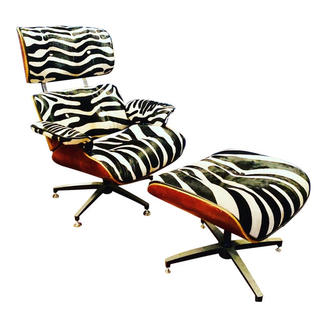 Modern Custom Zebra Hide Eames Style Lounge Chair and Ottoman Chairish