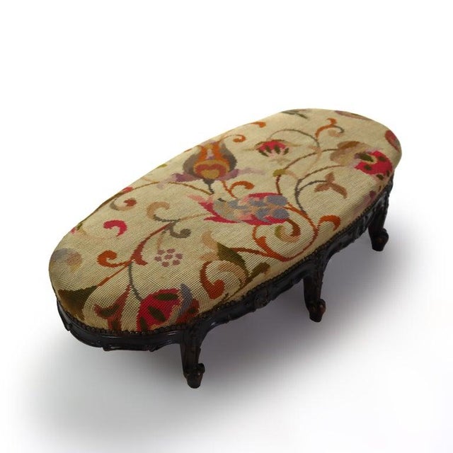 Antique Louis XIV Style Carved Walnut Tapestry Long Footstool C1890. Measures - 7"H x 27.5"W x 12.5"D. This footstool is...