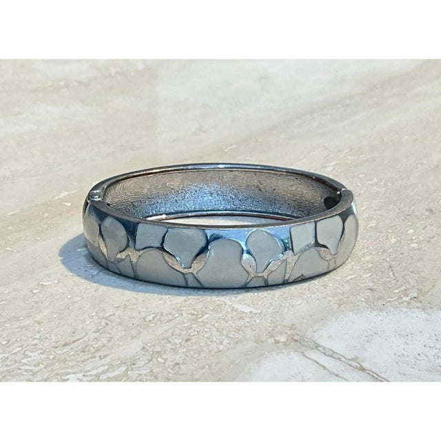 Mid-Century Modern Vintage Silver & Enamel Clamper Bracelet For Sale - Image 3 of 12