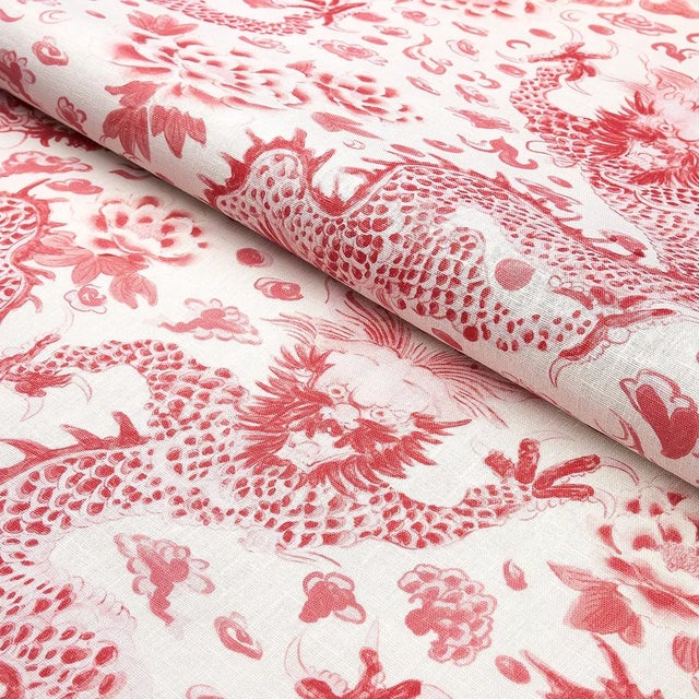 Schumacher Sample - Schumacher X Mary McDonald Empress Dragon Fabric in Rose For Sale - Image 4 of 5