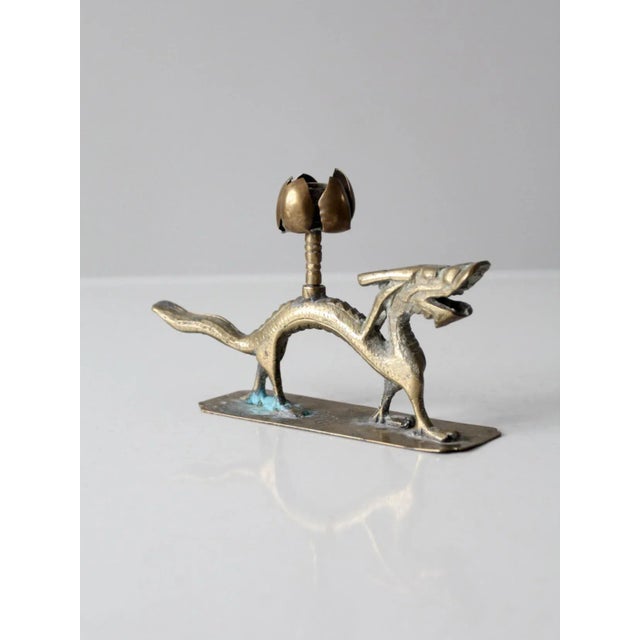 Early 20th Century Vintage Chinese Brass Dragon Candlestick Holder For Sale - Image 5 of 13