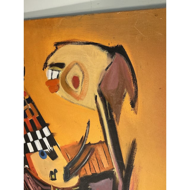 Textile Original Art Painting on Canvas Cubist Style Artist Signed Dated "Randall 1964" For Sale - Image 7 of 12