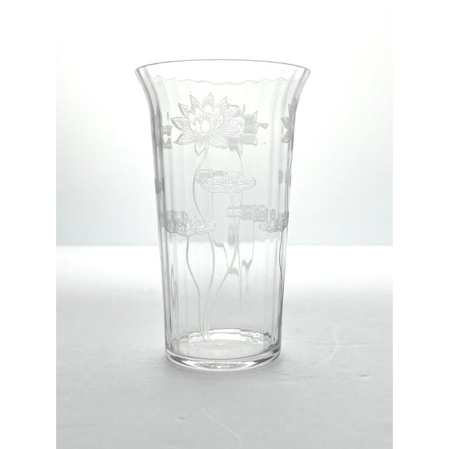 Fostoria 1910s Antique Fostoria Lotus 6 Etched Optic Highball Tumbler Glasses For Sale - Image 4 of 6