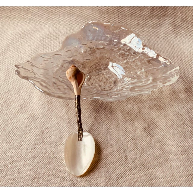 Mid 20th Century Crystal Oyster Shell Caviar Dish With Mother of Pearl & Whelk Shell Spoon For Sale - Image 11 of 15