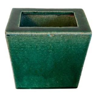 Antique 19th Century Chinese Export Porcelain Green Monochrome Glaze Pillow Form Flower Brick Block Vase For Sale