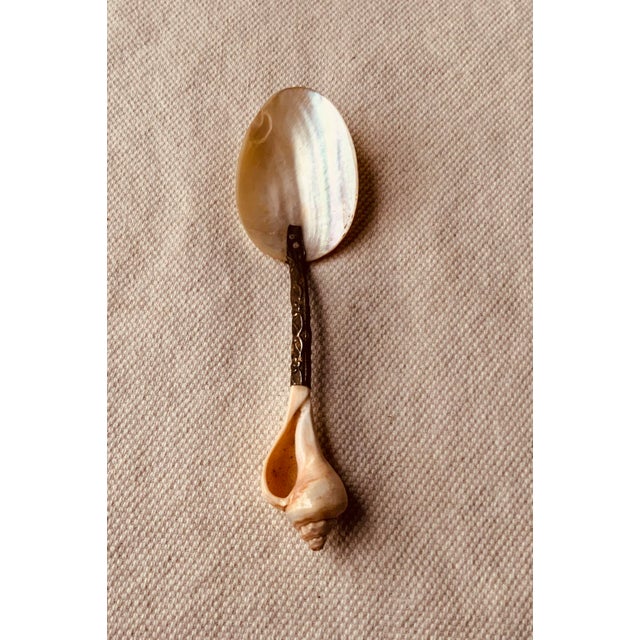 Mid 20th Century Crystal Oyster Shell Caviar Dish With Mother of Pearl & Whelk Shell Spoon For Sale - Image 9 of 15