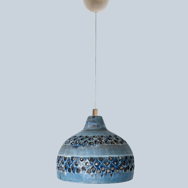 Bowl Blue Ceramic Pendant Light, Denmark, 1970 For Sale - Image 12 of 12