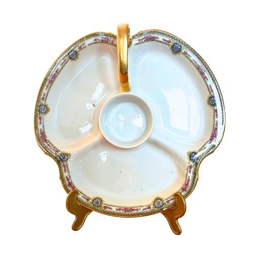 1960s Vintage Limoges Porcelain Divided Gold Handled Dish, Circa 1960 For Sale - Image 5 of 5
