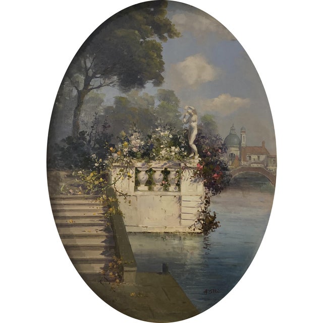 2000 - 2009 Antonio Celli, Romantic View of the Canal, Oil on Canvas For Sale - Image 5 of 7
