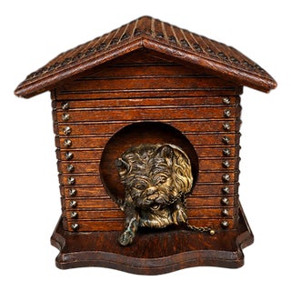 Antique Black Forest Carved Wooden Cigar Humidor Box For Sale