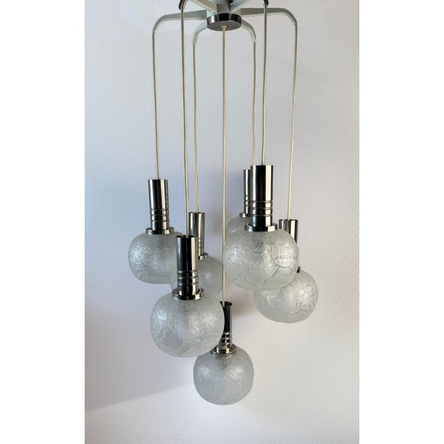 1970s Vintage Hanging Lamp in Crackled Glass from Doria Leuchten, 1970s For Sale - Image 5 of 6