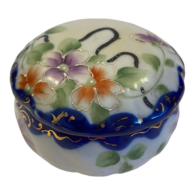 1970s Hand Painted Lidded Porcelain Trinket Box For Sale