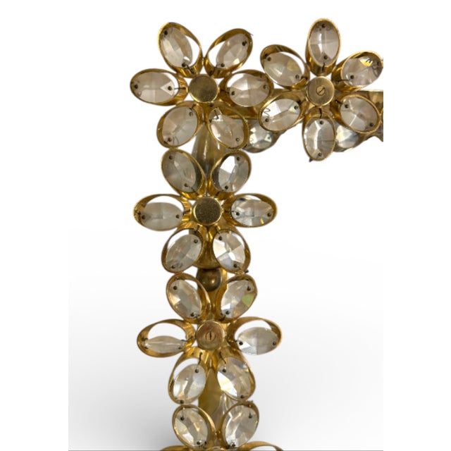 Palwa A Vintage Gilt Brass and Crystal Flower With 6 Bulbs Mirror by Palwa. For Sale - Image 4 of 5