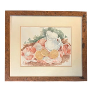 1950’s Impressionist Picnic Still Life Watercolor Painting For Sale