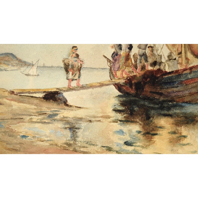 Paper Loading the Cargo Ship - Brittany France - Watercolor 19th Century For Sale - Image 7 of 7