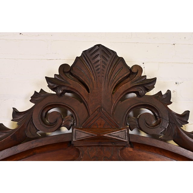 Wood Antique Monumental Eastlake Victorian Burled Walnut Full Size Bed, Circa 1880s For Sale - Image 7 of 14