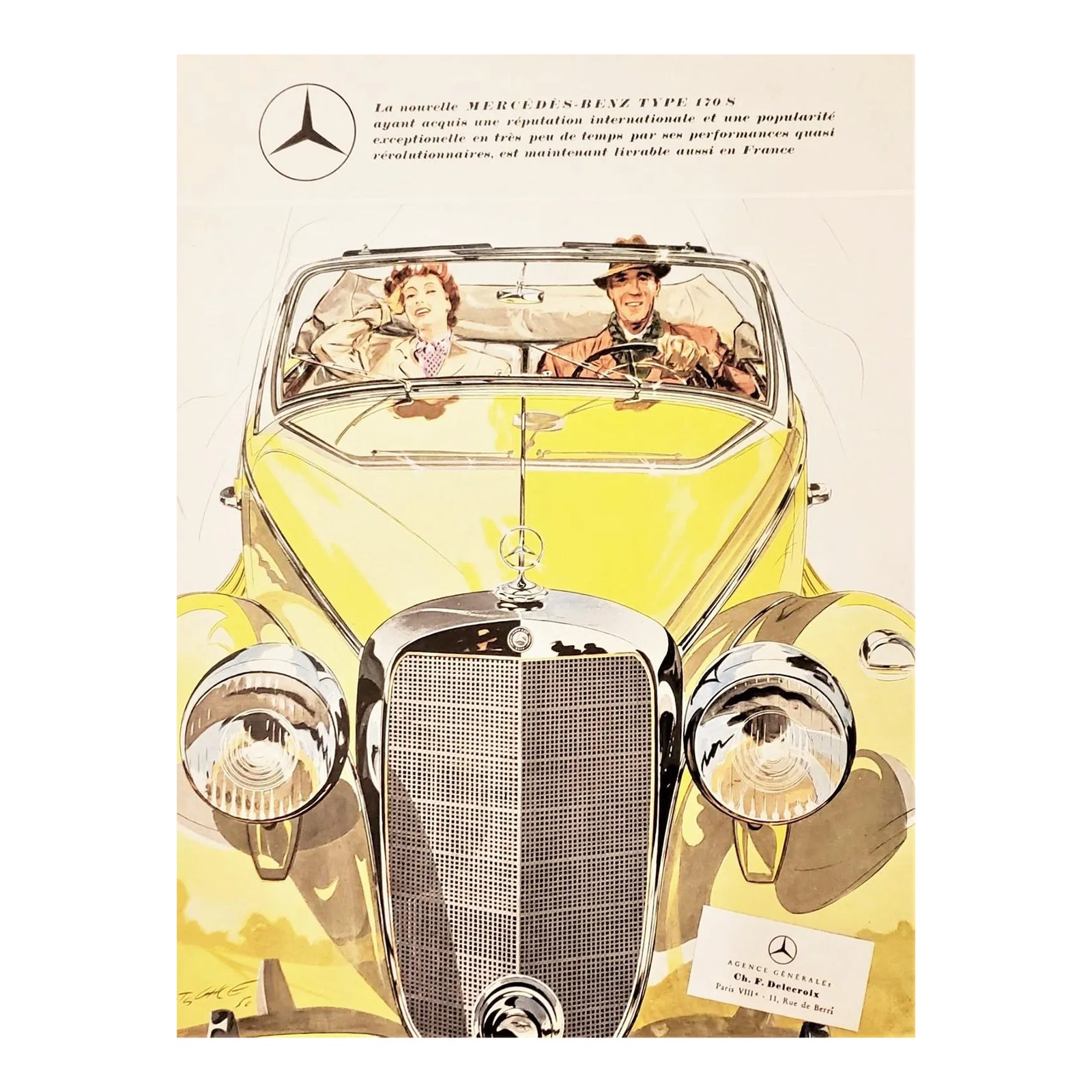 1950 Mid-Century French Advertisement Print-Mercedes-Benz Convertible ...