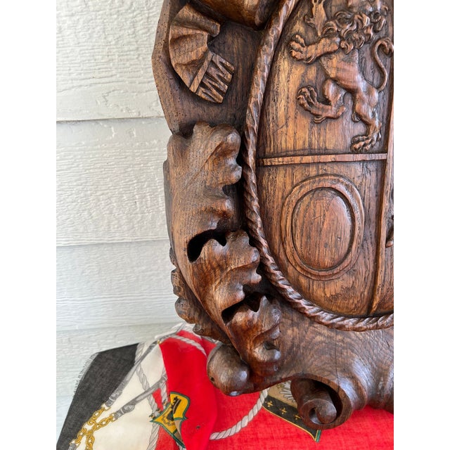 Antique French Gothic Wall Plaque Coat of Arms Carved Oak Renaissance C1890 For Sale - Image 10 of 18
