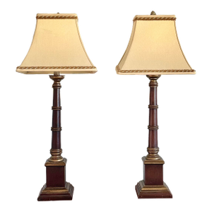 Vintage Tall Ceramic Column Lamps - Pair