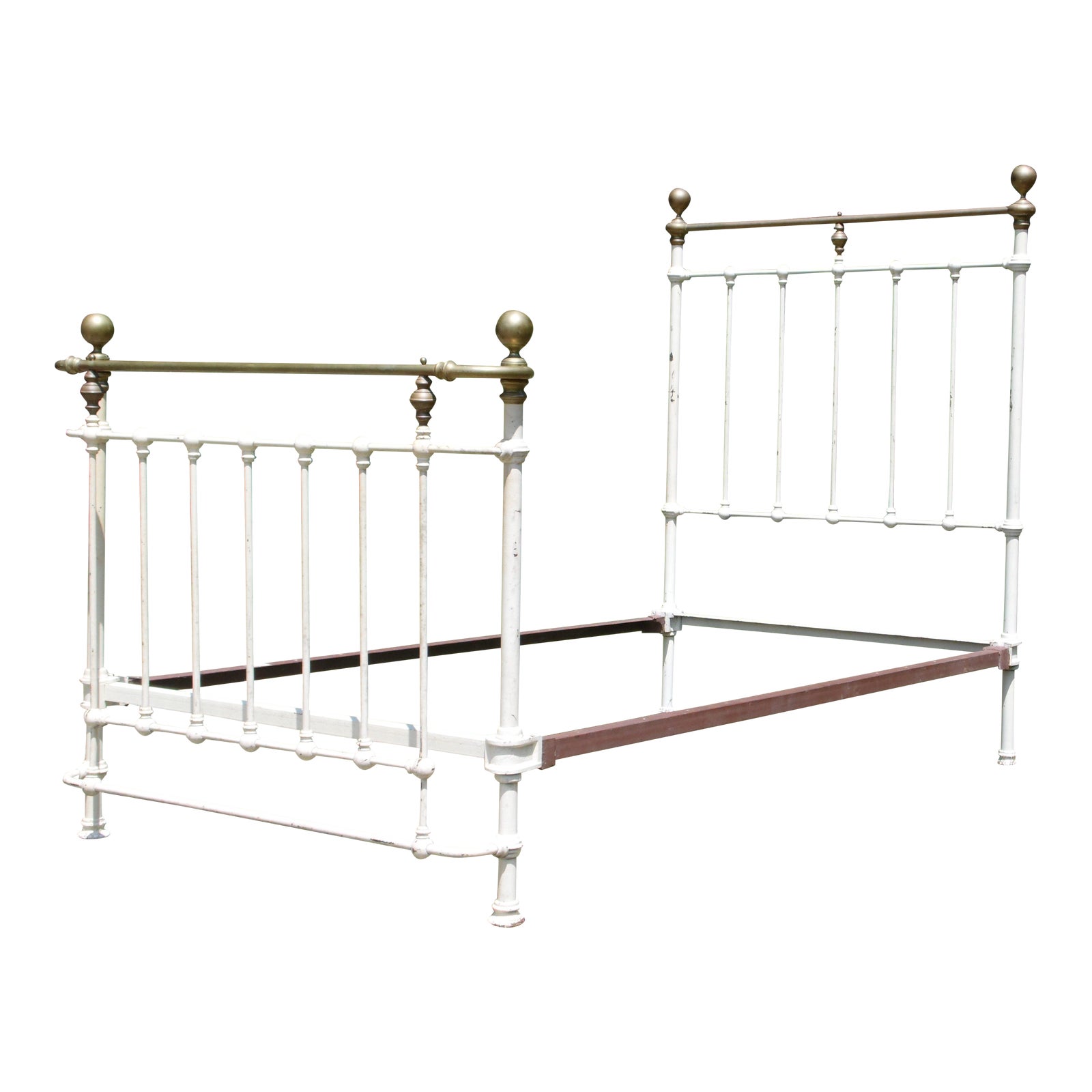 Vintage Cannonball Brass Cast Iron French Country Shabby Chic Twin Bed Frame Chairish