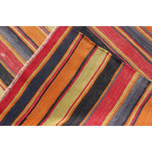 Textile Kilim Runner With Multicolor Horizontal Stripes in Red, Orange and Black 3'10 X 11'3 For Sale - Image 7 of 8