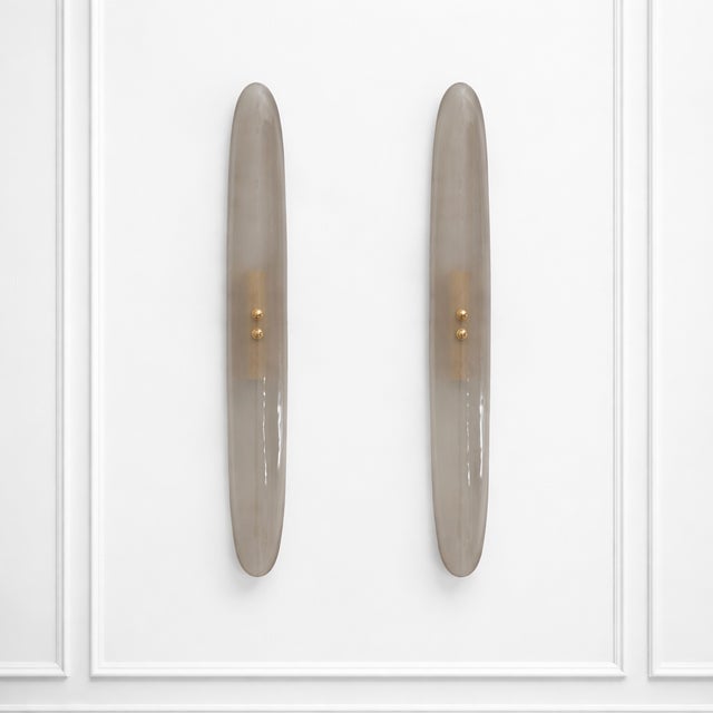 Mid-Century Modern Smoke Murano Glass Sconces in the style of Fontana Arte, 2000, Set of 2 For Sale - Image 10 of 10