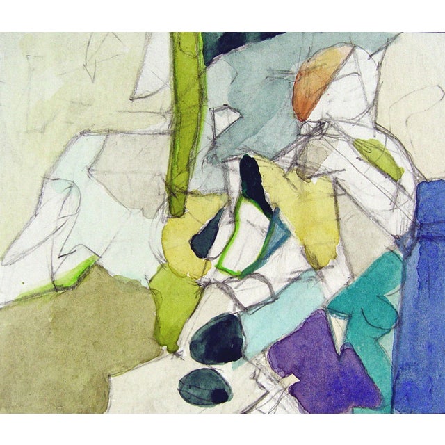 Late 20th Century Late 20th Century Jewel Tones Abstract Watercolor Painting For Sale - Image 5 of 5