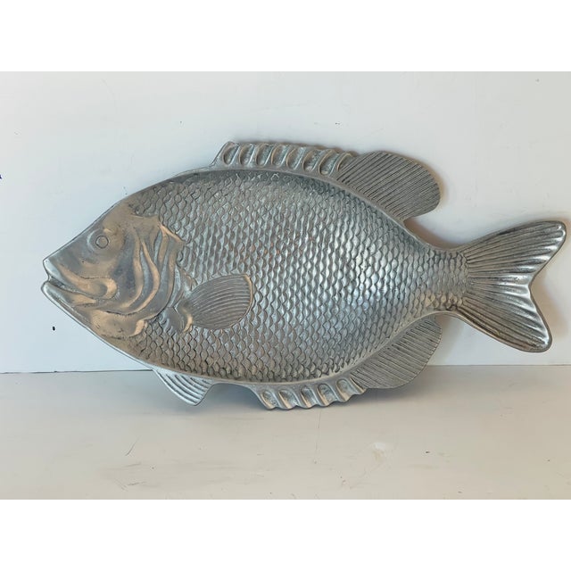 Coastal Vintage Metal Fish Platter Mariposa Style For Sale - Image 3 of 5