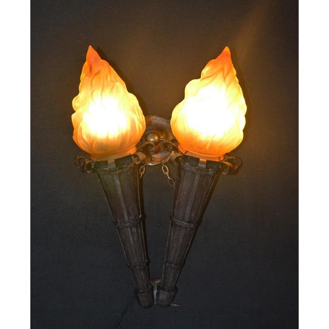 Victorian Gothic Twin Torchère Wall Light with Opaline Flame Shades, 1850s For Sale - Image 10 of 18