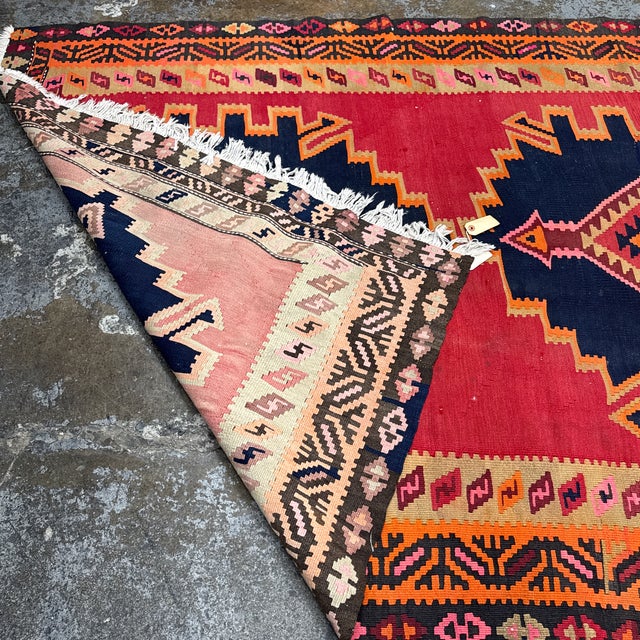 Textile Vintage Handwoven Kilim Runner With Triple Medallion Design For Sale - Image 7 of 12