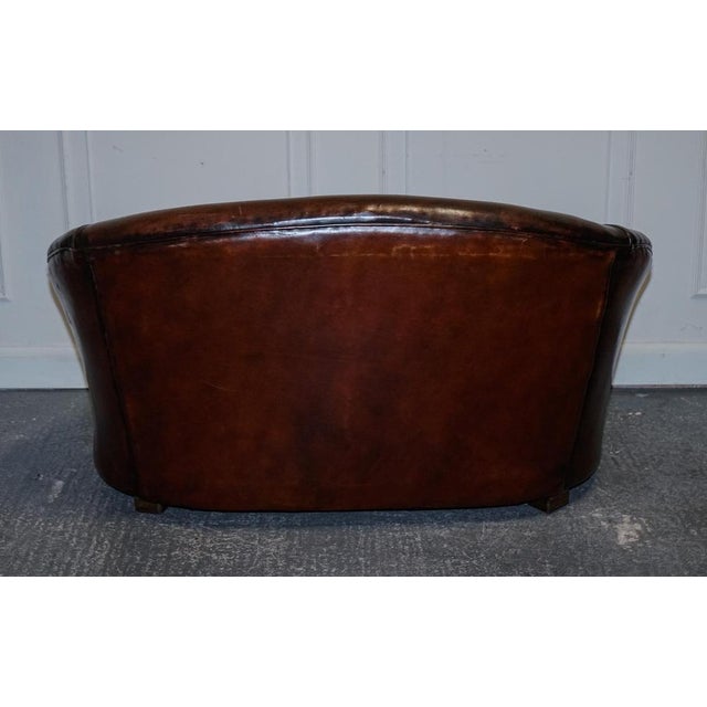 Art Deco Hand Dyed Whiskey Brown Suite Sofa, Armchairs and Ottomans, 1920s, Set of 5 For Sale - Image 12 of 18