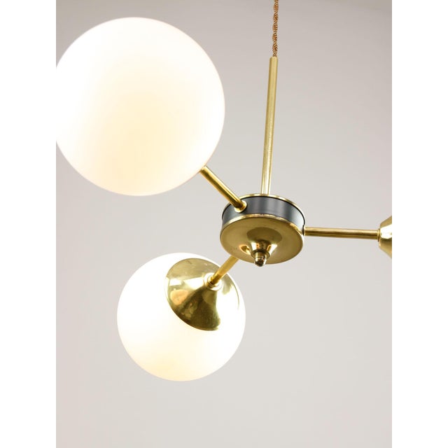 Goldenrod Mid-Century Modern Italian Pendant Light in Brass and Opaline Glass, 1960s For Sale - Image 8 of 17