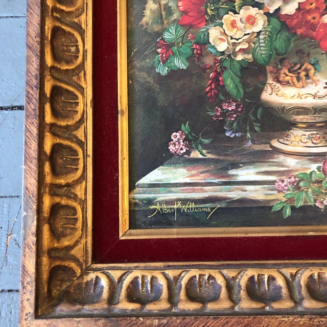 Original Vintage Floral Still Life Print Vintage Original Frame Red Velvet Liner For Sale - Image 4 of 7